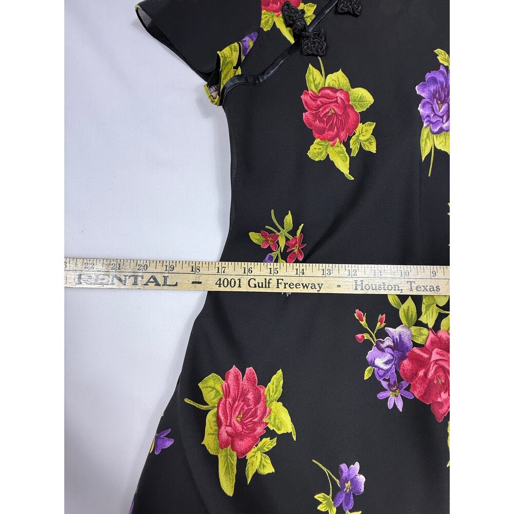 90s vintage Ronni Nicole black floral qipao cheongsam Sz 14 maxi dress - Picture 11 of 15